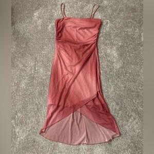 Vintage 90s Taboo Pink Shimmer Slip Dress L | Fairycore Y2K Asymmetrical Hem